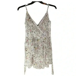 TRIXXI Womens ROMPER sz M  Wildflower Floral Lined V-Neck Ruffle Flirty Straps